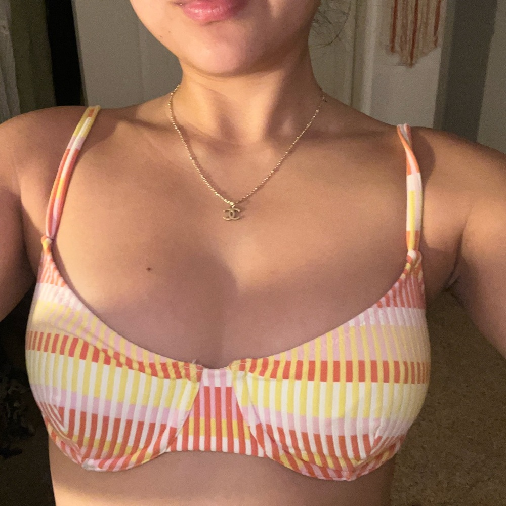 Solid and stripes bikini tops